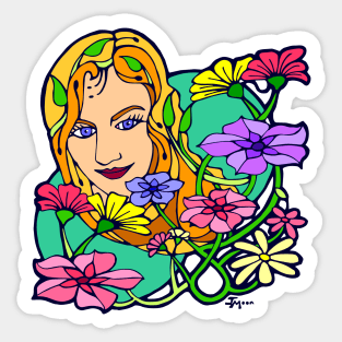 Colored Flowers and Young Woman Sticker